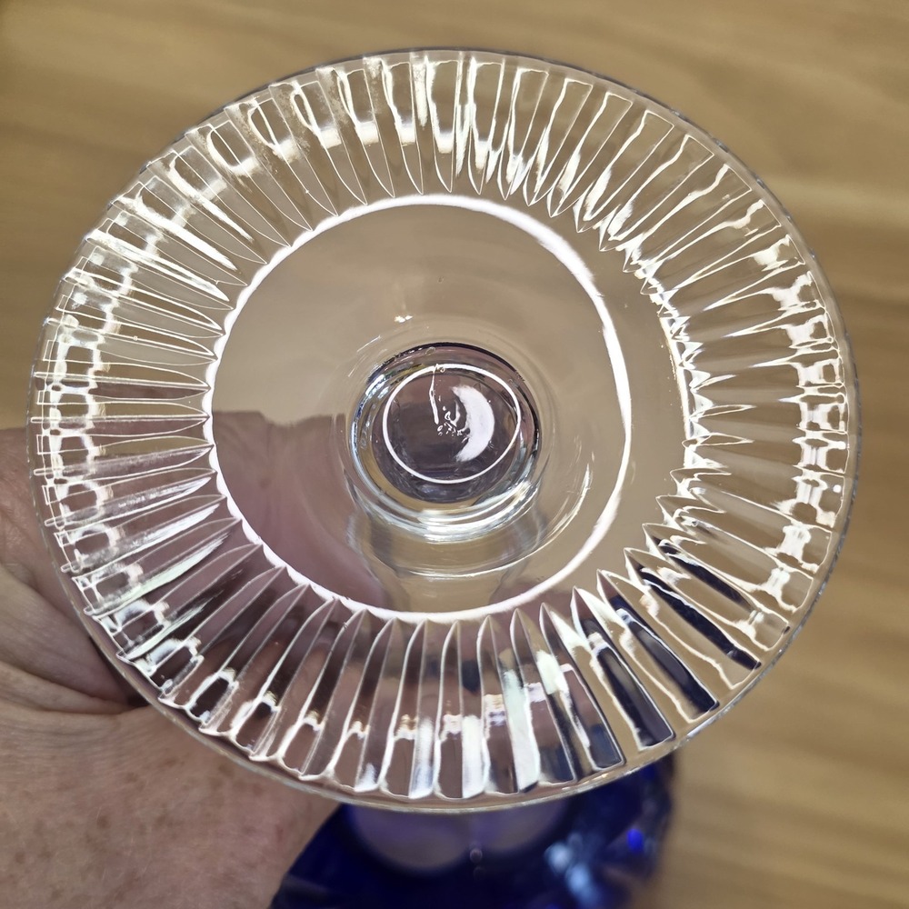 Beyer Crystal Hock Wine Glass Blue Vintage Good Cut to Clear Bleikristal Germany - Picture 8 of 10